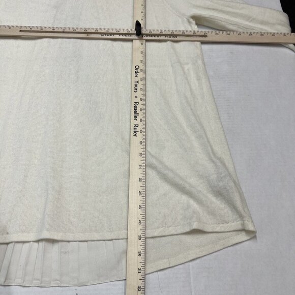 Soft Surroundings Womens XL Sweater Wool Blend Ivory Pleated Back Black Tie Neck - Picture 5 of 9